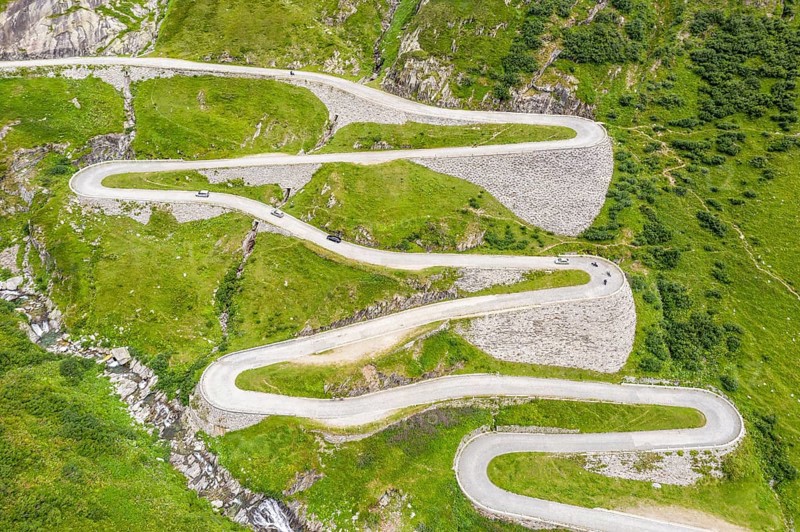 Historical road Tremola, mountain pass Sasso San Gotthardo, Switzeland