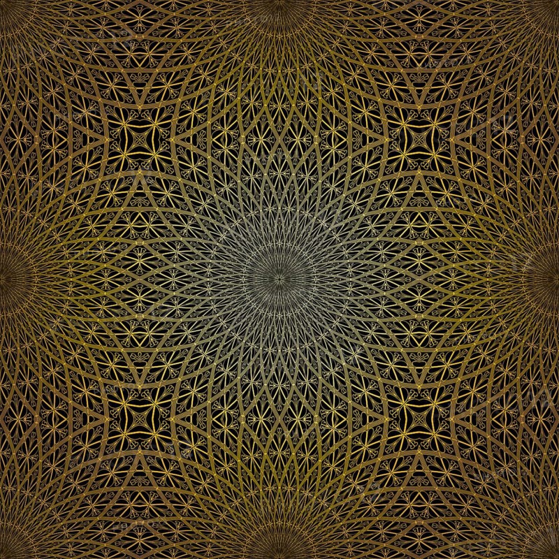 Geometric gold lace seamless pattern. Arabic tile lattice vector background.