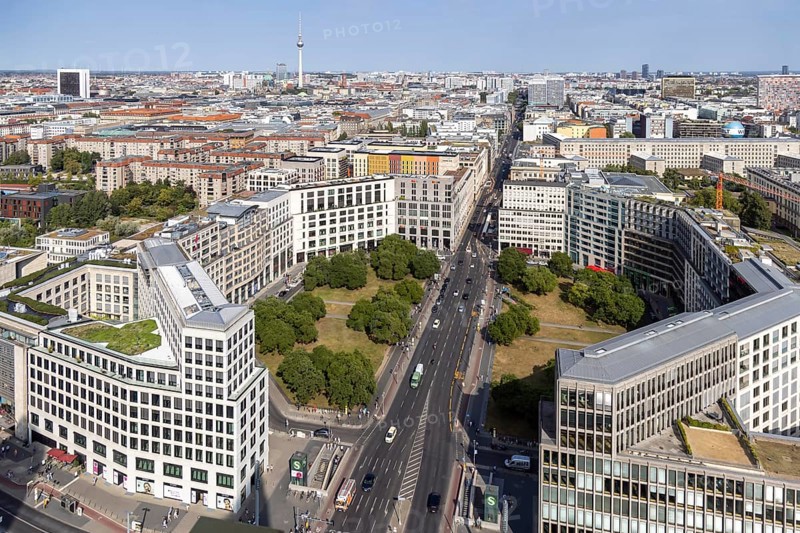 Leipziger Platz. View from the panorama point Kollhoff-Tower at Potsdamer Platz, city view. Berlin, Germany, Europe