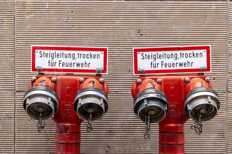 Riser dry. Fire protection at Alexanderplatz in Berlin, Germany, Europe