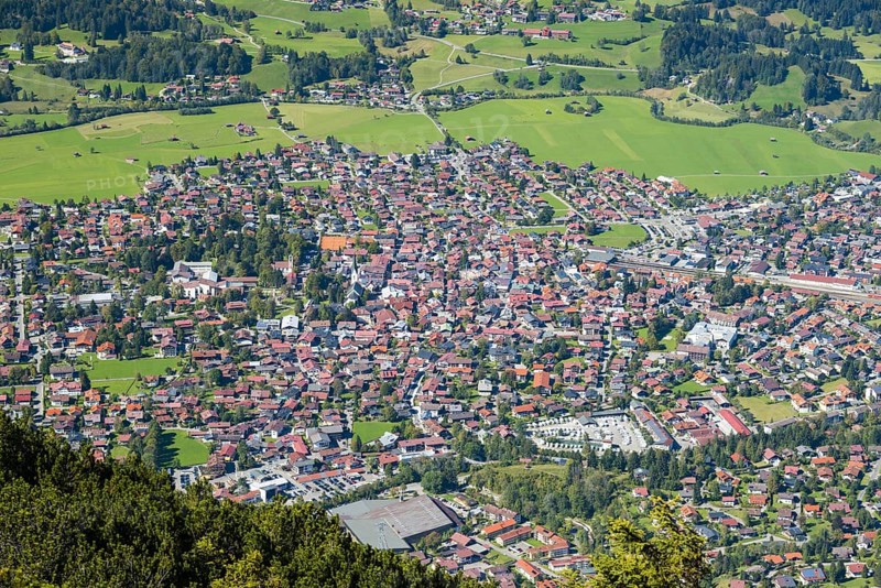 Panorama from Schattenbergkreuz, 1692m, on Oberstdorf, Allgaeu, Bavaria, Germany, Europe