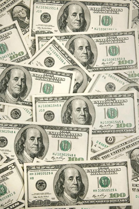 Dollar notes. 100 dollar notes, USD, US dollars, Studio