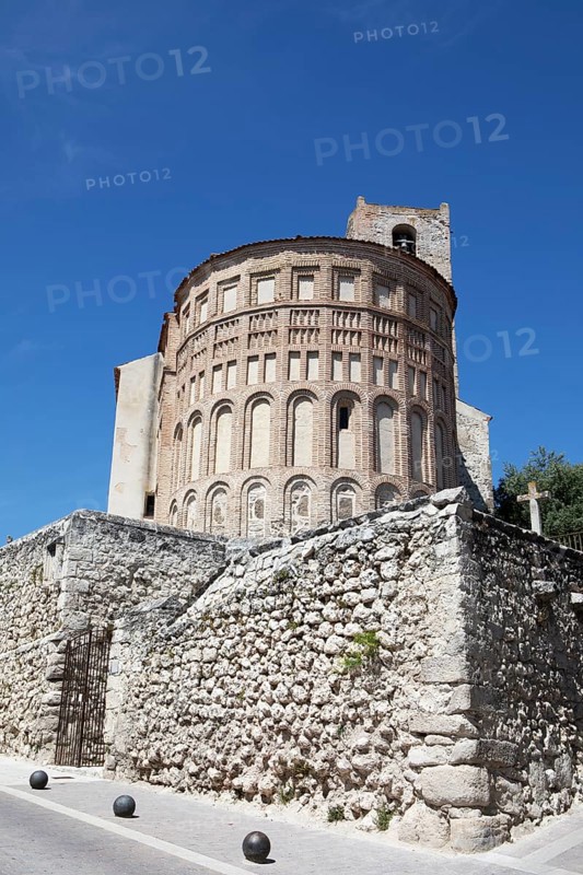 Moorish San Martin Church, behind El Castillo Habitado in Cuellar, province of Segovia, Castile and Leon, Spain, Europe