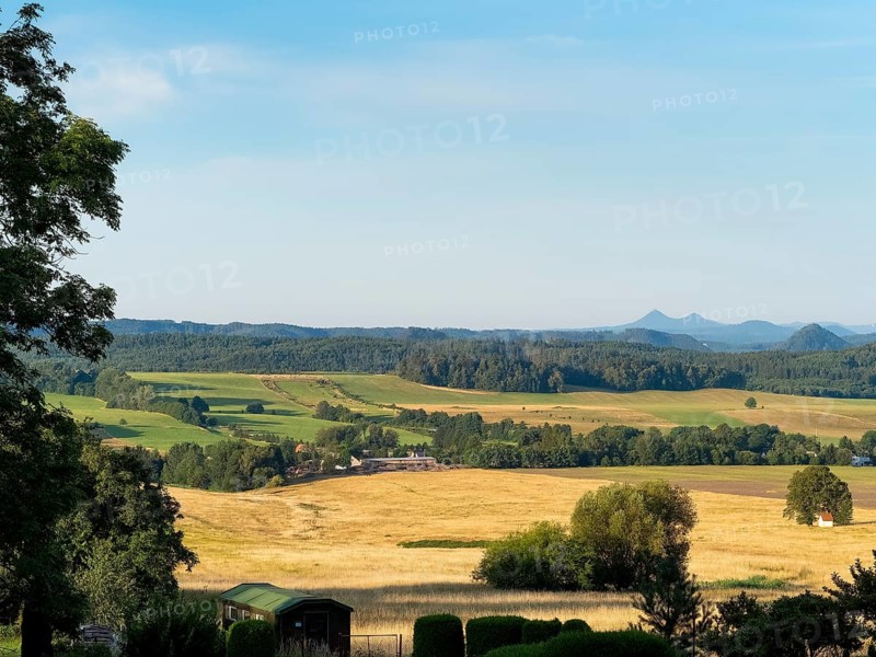 Summer landscape, hills, fields and mountains, Jizera Mountains, Czech Republic, Europe
