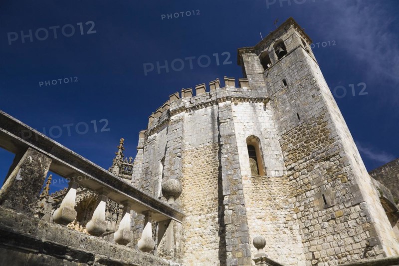 Fortified structure with bell tower, parapets and battlements, The Convent of Christ, Tomar, Portugal, Europe