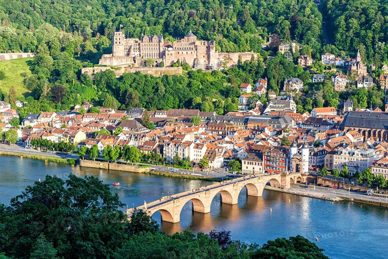 View of the Neckar River Castle and Old Bridge in Heidelberg, Germany, Europe