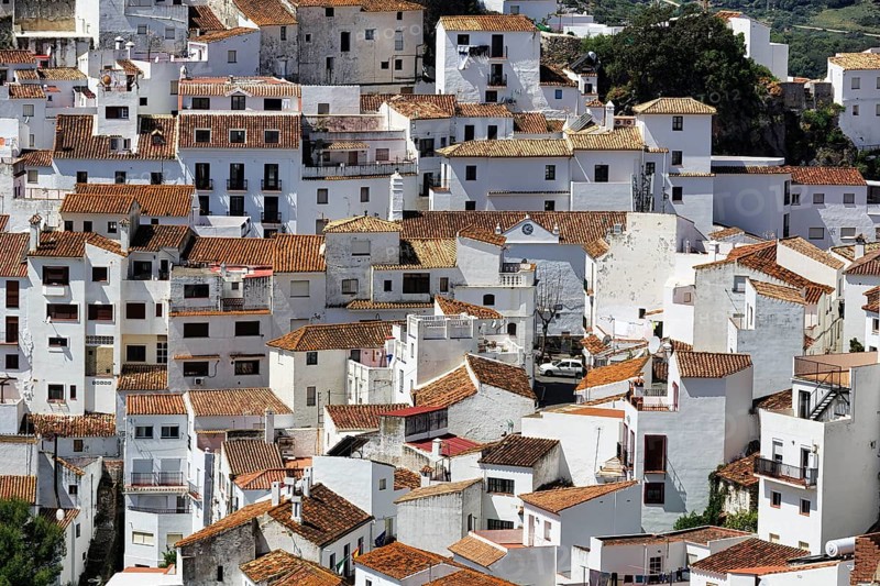 Typical white village of Casares, houses on the hillside, close-up, Route of the white villages, Malaga, Andalusia, Spain, Europe