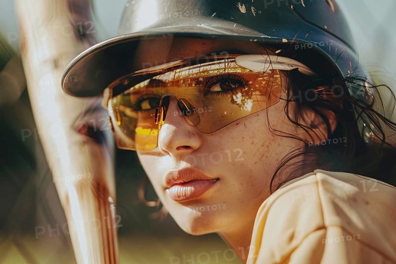 Close up of woman playing baseball. Generative AI, AI generated