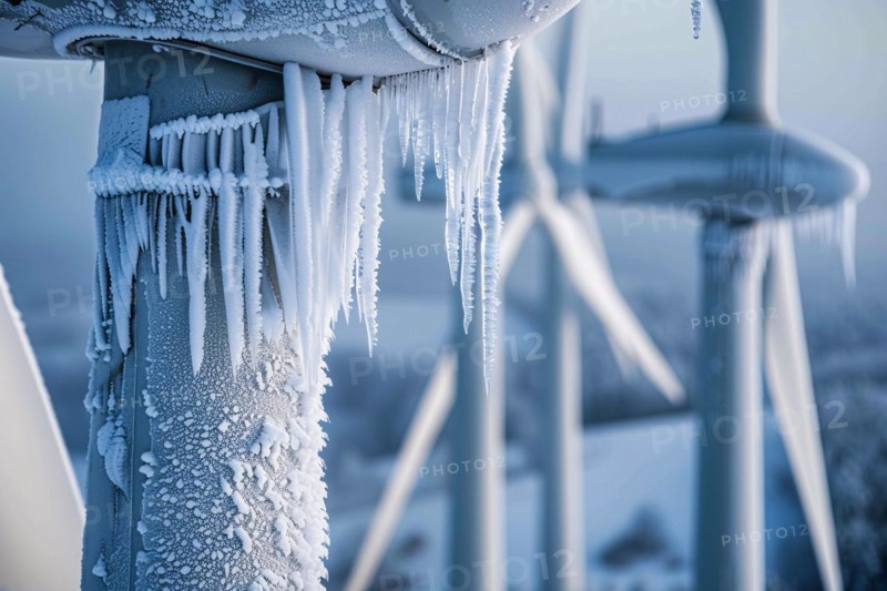 Close up of wind mill turbine covered in ice in winter. KI generiert, generiert, AI generated