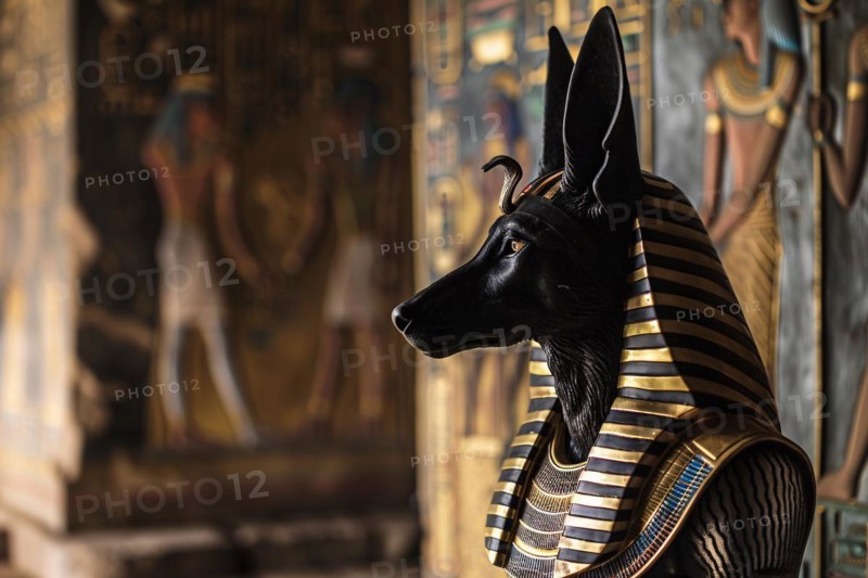 Egyptian god Anubis with head of a jackal. KI generiert, generiert, AI generated