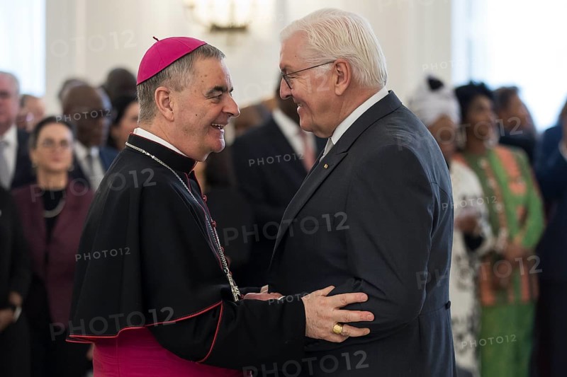Nikola Eterovic (Archbishop of the Holy See) and Frank-Walter Steinmeier (President of the Federal Republic of Germany) at the Federal President's New Year's Reception at Bellevue Palace, Berlin 14 January 2025