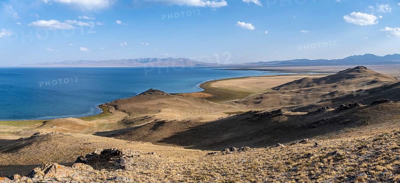 Mountain landscape with Lake Song Kul, Naryn region, Kyrgyzstan, Asia