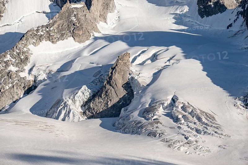 High alpine mountain landscape, summit of Aiguille de Chardonnet and Glacier du Tour, detail of the mountain with glacier, Chamonix, Haute-Savoie, France, Europe