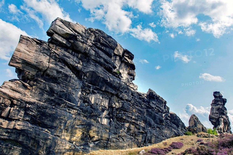 The Devil's Wall. The most striking part of the Devil's Wall is located from Weddersleben to Warnstedt. The Königstein, the Mittelsteine and the Papensteine are lined up there over a length of two kilometres, Warnstedt, 21.08.2014., Warnstedt, Germany, Europe
