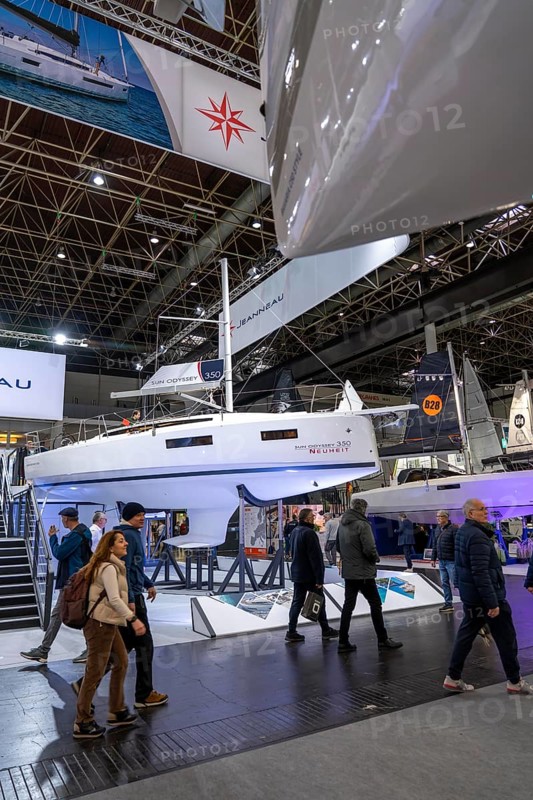 Sailing yachts, luxury yachts, in Hall 16 of BOOT 2024, the world's largest yacht and water sports fair in Düsseldorf, North Rhine-Westphalia, Germany, Europe