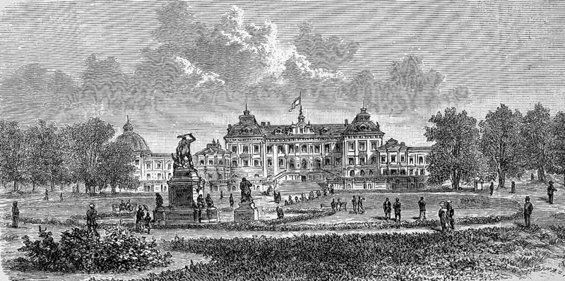 Drottningholm Castle near Stockholm in Sweden, in 1885, Historical, digital reproduction of an original from the 19th century