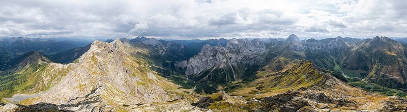 Aerial view, Alpine panorama, Raudenspitze and Carnic High Trail, Carnic Main Ridge, Carnic Alps, Carinthia, Austria, Europe