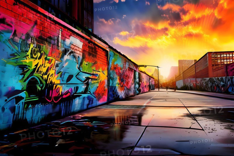 AI generated picture of an urban wall covered with graffiti