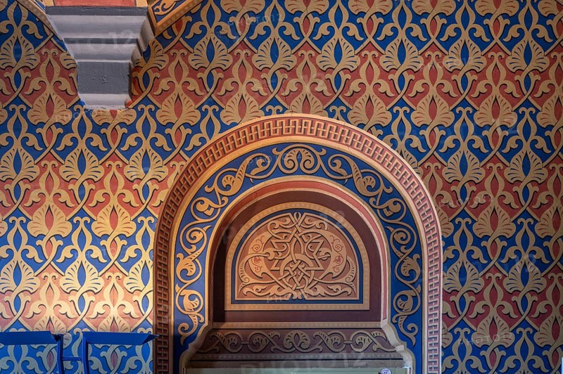 Preserved mural in the vestibule of the former synagogue, built in 1883, destroyed by the Nazis in 1938, Landwehrstraße 1, Kitzingen, Lower Franconia, Bavaria, Germany, Europe