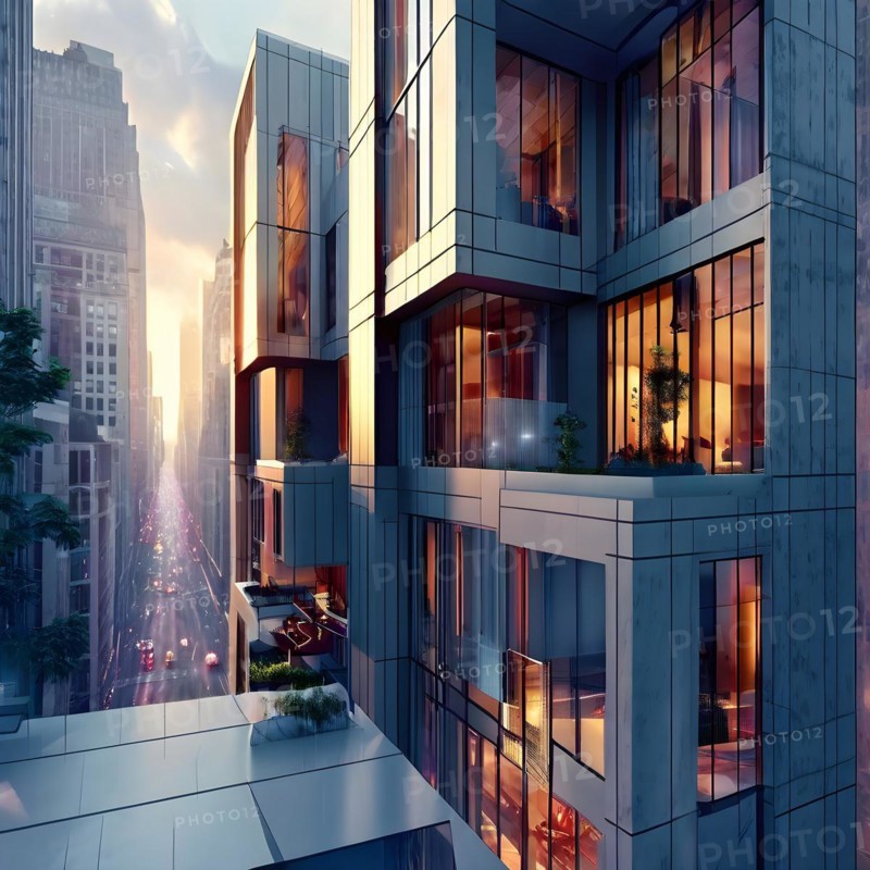 KI generated architectural structure melding computer aided design illustrations with genuine photoelements, AI generated