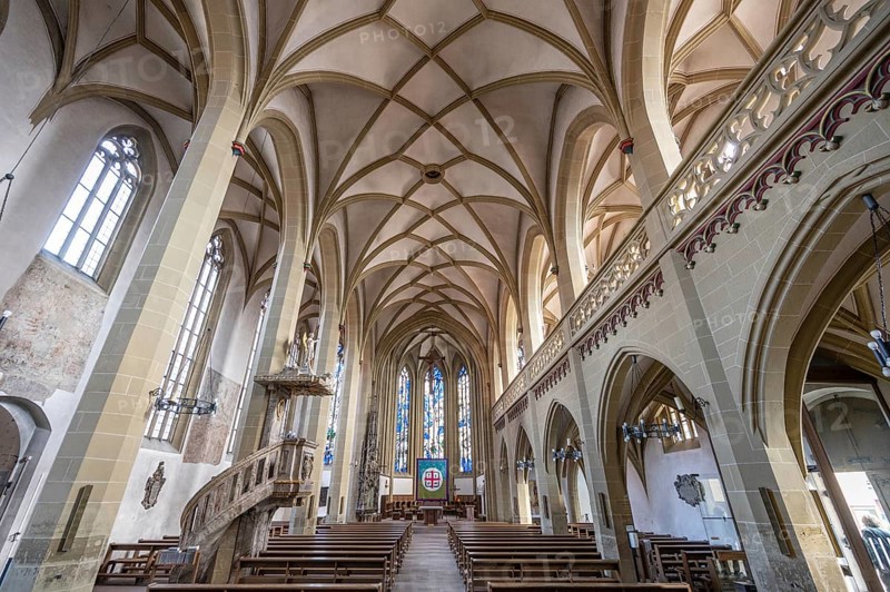 Interior of the late Gothic St John's Church, Obere Kirchgasse, Kitzingen, Lower Franconia, Bavaria, Germany, Europe