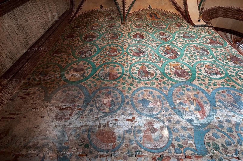 Fresco Wurzel Jesse, Descent of Jesus from the House of King David as a Tree of Life, St Nicholas' Church, late Gothic brick building, built between 1381 and 1487, Wismar, Mecklenburg-Western Pomerania, Germany, Europe