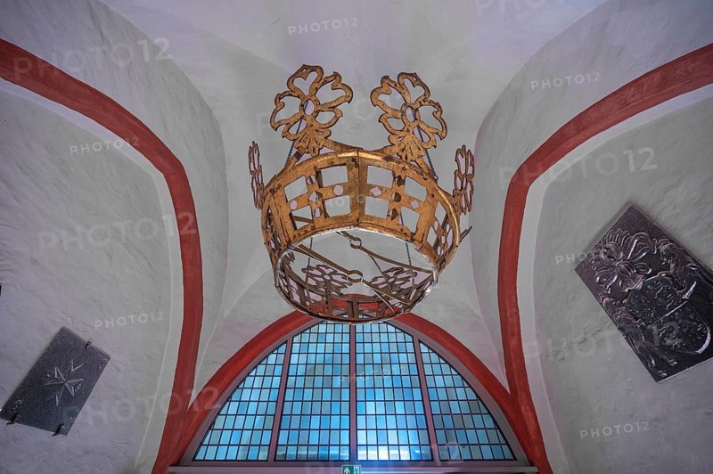 The original coronet from 1658 in the portal area of St Nicholas' Church, Siegen, North Rhine-Westphalia, Germany, Europe