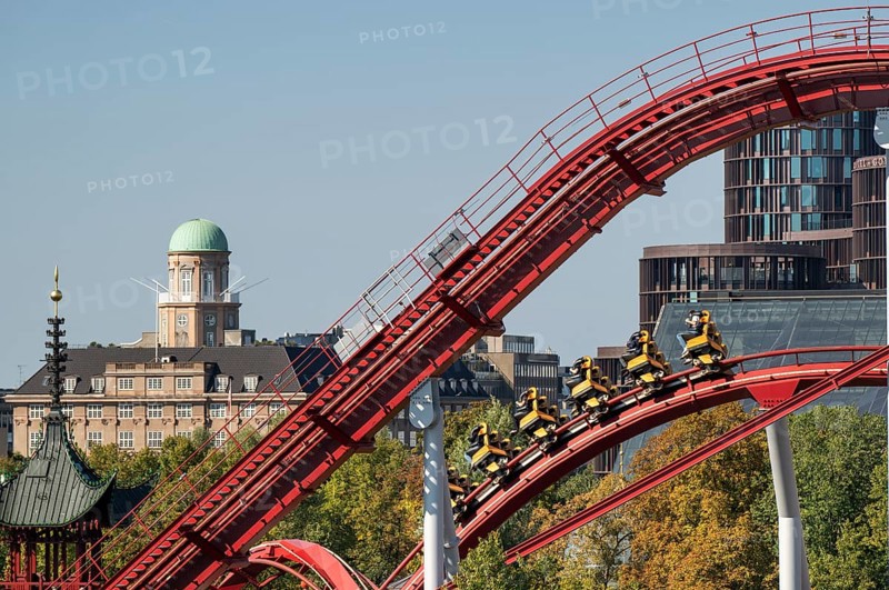 Ride, roller coaster, Tivoli amusement and recreation park, city centre, Copenhagen, Denmark, Europe