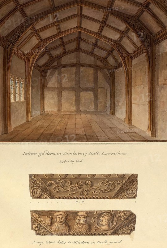 Interior of a Rom in Samlesbury Hall, Lancashire, England, digitally restored reproduction of a 19th-century original by John Buckler, Record date not stated, Interior of a Rom in Samlesbury Hall, digitally restored reproduction of a 19th-century original, Record date not stated