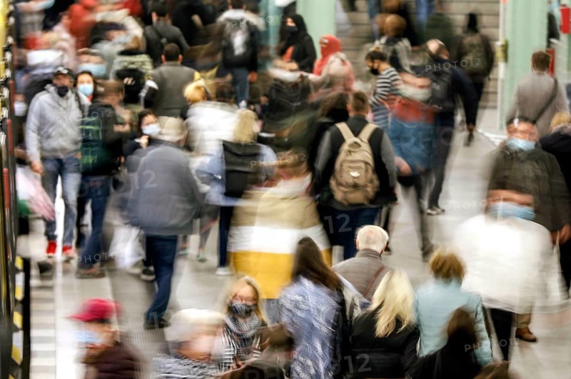 Berlin Alexanderplatz underground station, passengers with masks, 19 October 2020