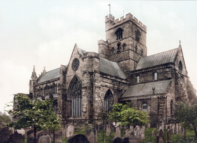 Carlisle Cathedral is an episcopal church of the Church of England consecrated in honour of the Holy Trinity in the north-west English city of Carlisle in the county of Cumbria, around 1890, Historic, digitally restored reproduction from a 19th century original