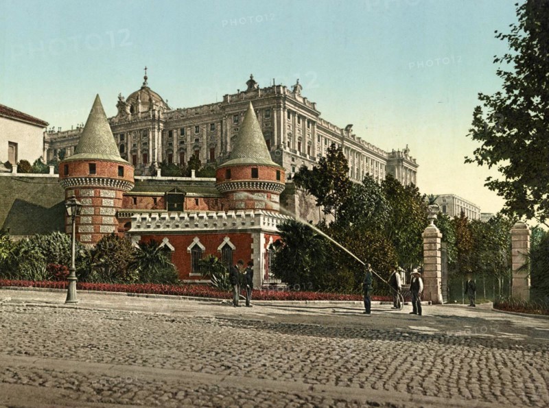 Palacio Real desde el Paseo de San Vincente, Madrid, Spain, c. 1890, Historic, digitally restored reproduction from a 19th century original, Europe