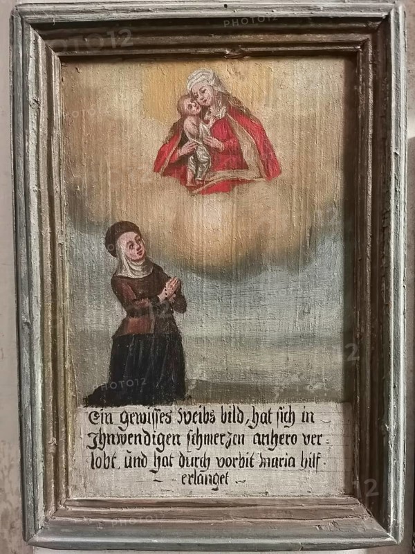 Votive pictures, votive tablets on the walls of the chapel of grace inside the church, pilgrimage church of the Assumption of the Virgin Mary in Sammarei, district of Passau, Lower Bavaria, Bavaria, Germany, Europe