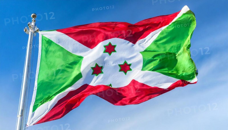 Flags, the national flag of Burundi flutters in the wind