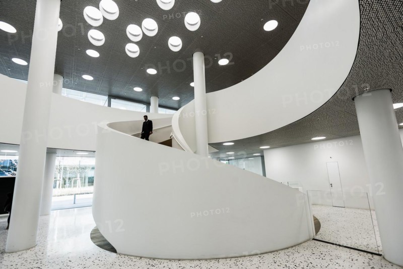Spiral staircase, Roche Towers, Architects Herzog and de Meuron, Basel, Canton of Basel-Stadt, Switzerland, Europe