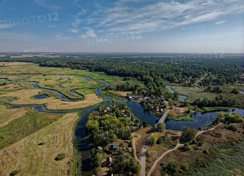 Aerial view of the meandering Biebrza River in the Biebrza National Park in northern Poland. Goniadz, Podlaskie, Poland, Europe
