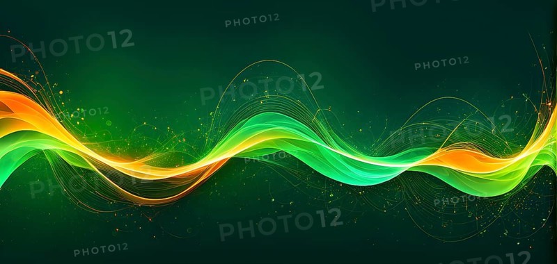 Abstract illustration of digital wave forms and circuits converging to form abstract symbols of various sports, then dispersing into flowing particles, AI generated