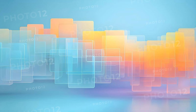 Layers of translucent squares moving in a synchronized flow, resembling dynamic data visualization, AI generated