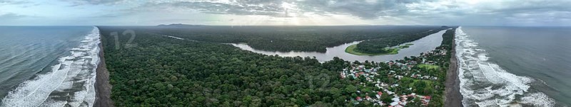 Aerial view, beach and sea, coast with rainforest, Tortuguero National Park, Costa Rica, Central America