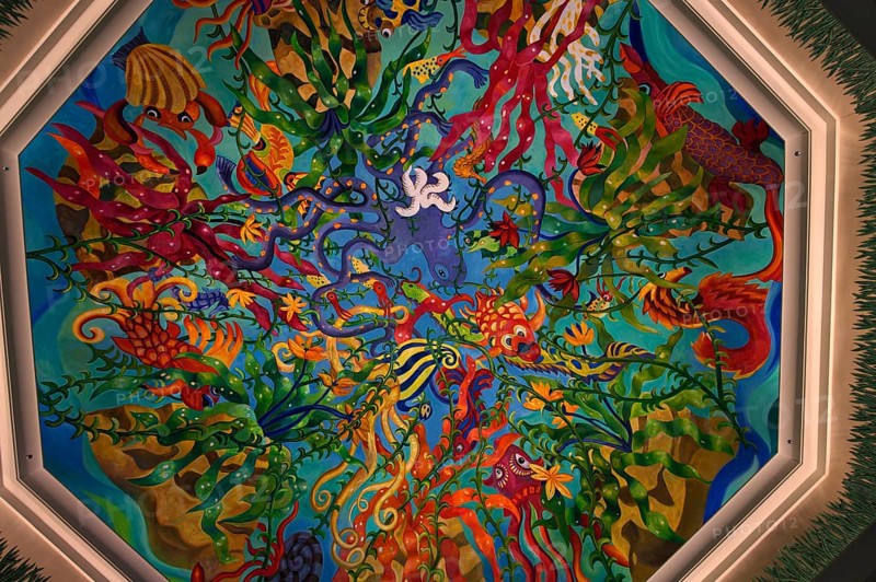 Interior, ceiling painting, Hotel Atlantis, the Palm Jumeirah, Dubai, United Arab Emirates, VAR, Asia