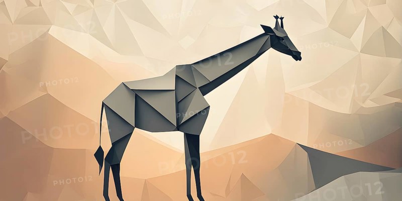 Abstract origami giraffe wallpaper illustration, AI generated