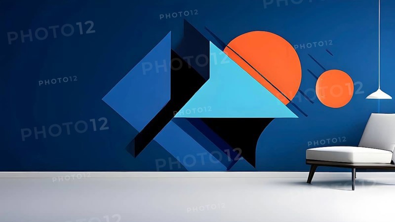Minimalist illustration featuring abstract shapes to convey fun and ease, wallpaper with blue color accent, AI generated
