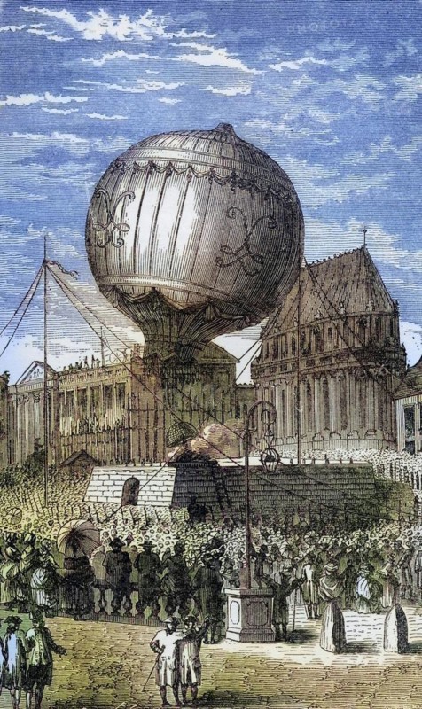 Balloon Ascent outside the Palace of Versailles Paris 19th September 1783, Balloon ascent outside the Palace of Versailles Paris 19th September 1783 From the book Wondeful Balloon Ascents or The Conquest of the Skies published c 1870, Historic, digitally restored reproduction from a 19th century original, Record date not stated