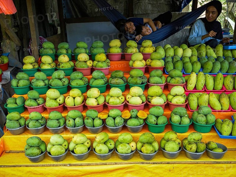 Mango (Mangifera indica) for sale at street market, Sulawesi, Indonesia, Asia