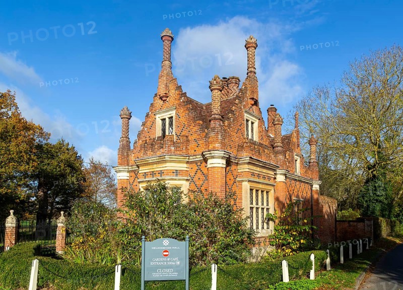 Tudor architectural style Lodge Cottage c 1841 by Anthony Salvin, gatehouse to Helmingham Hall, Suffolk, England, UK
