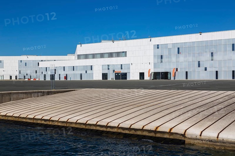 Newly built modern architectural style cruise ship terminal building at port of Zadar, Croatia, Europe