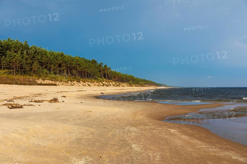 Beach at sunrise, close to Stegna, a village in Nowy Dwór Gdanski County, Pomeranian Voivodeship, in northern Poland