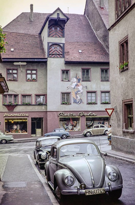 Cars, including VW Volkswagen, parked on the street, Rottweil, Baden-Württemberg, Germany, Europe 1961, Europe