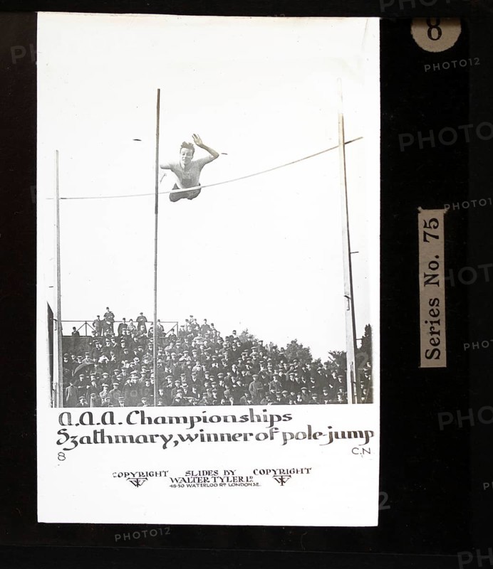 AAA Championships, Szathmary pole vault winner, Walter Tyler Ltd. magic lantern around 1910, Kálmán Szathmáry Hungarian pole vaulter