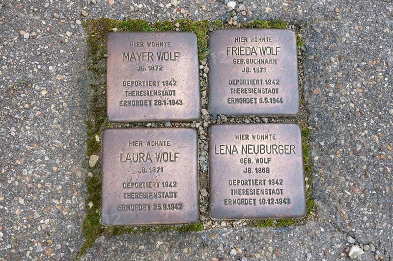 4 Stumbling Stones in memory of Jewish fellow citizens who were persecuted, murdered and deported by National Socialism during the Nazi era, Schnaittach, Middle Franconia, Bavaria, Germany, Europe